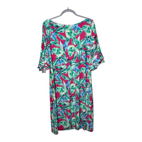 Pappagallo Dress Womens 1X Pink Tropical Resort Style Ruffle Sleeves Vacation - Picture 2 of 14